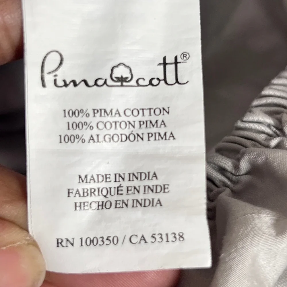 Wamsutta Queen Sheet 2-Piece Gray 100% Pima Cotton Damask Stripe 500TC Luxury